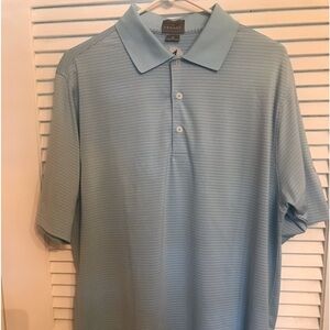 Mens Fennec Golf Polo Light Blue & Pink Stripe Shirt With Logo